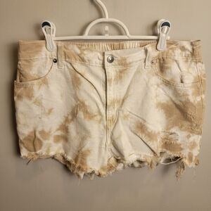 Aerie Tan Tie-Dye Frayed Jean Shorts
